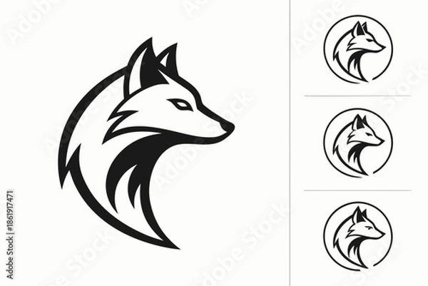 Obraz Stylized wolf head silhouettes isolated on white background, Vector