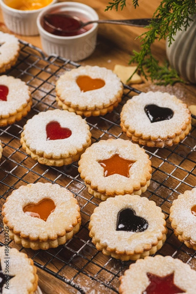Obraz Linzer biscuits on a baking rack