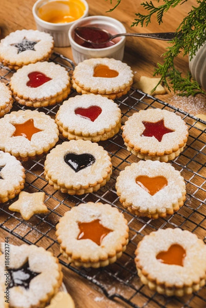 Obraz Linzer biscuits on a baking rack
