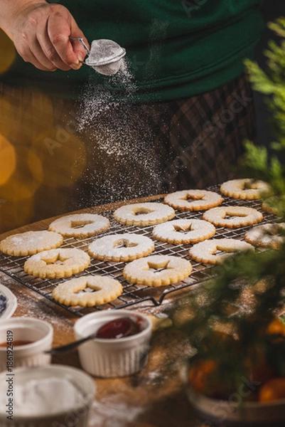 Obraz Linzer biscuits on a baking rack