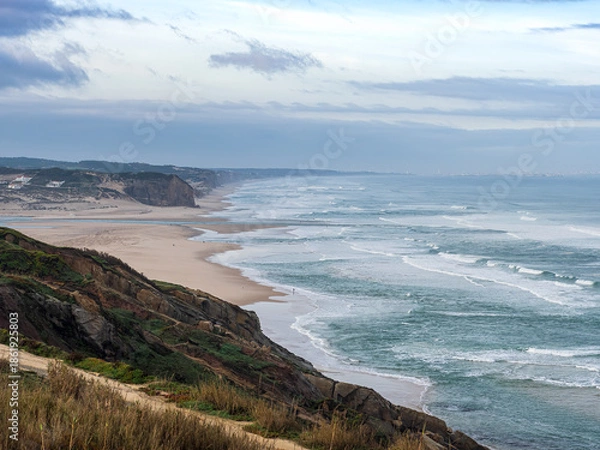 Obraz Foz do Arelho beach Atlantic Ocean waves breaking