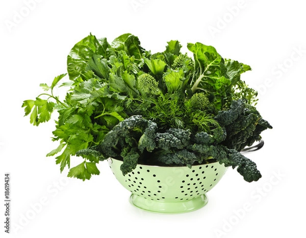 Obraz Dark green leafy vegetables in colander