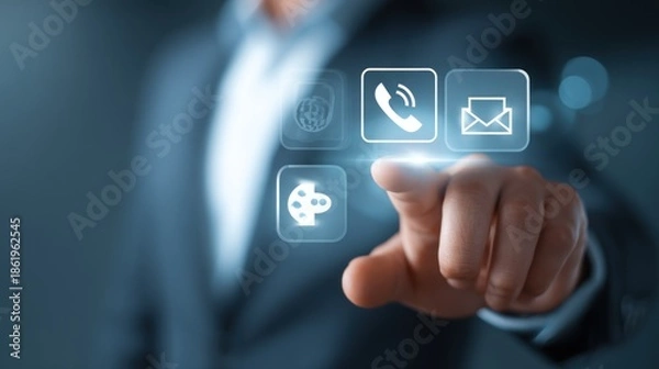 Obraz Businessman touching digital interface icons