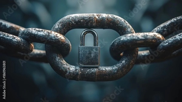 Obraz Chain links with secure padlock close up