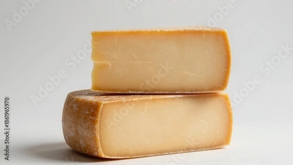 Obraz Stacked cheese blocks on white background