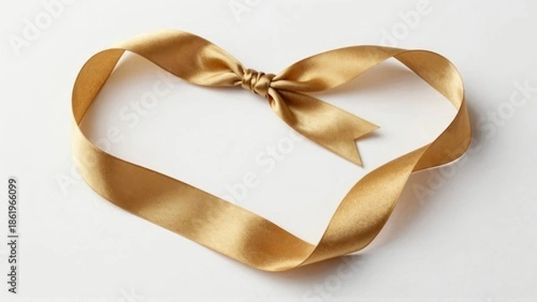 Obraz Gold satin ribbon bow on white background