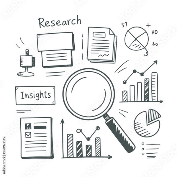 Obraz Business Research and Data Analysis Doodle