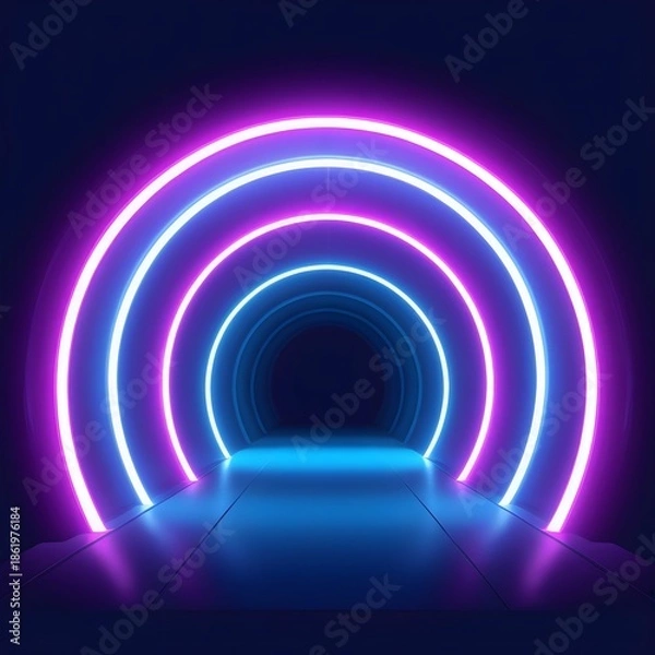 Obraz 3d abstract neon glowing rounded lighting background