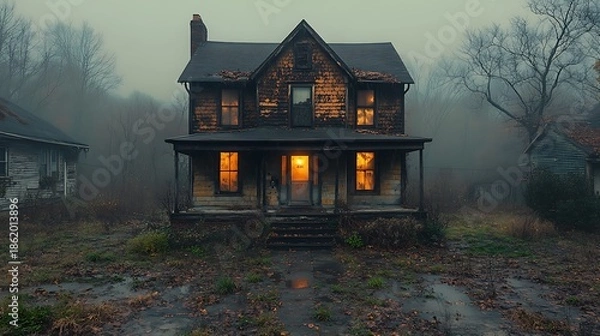 Obraz Weathered house in mist
