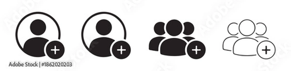 Obraz Assorted user icons with add button, representing adding new members to a group or team