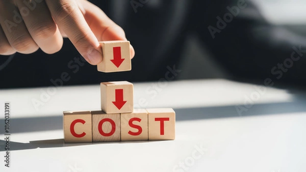 Obraz Reducing business expenses concept with wooden blocks