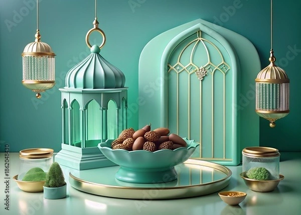 Obraz Elegant ramadan setting with dates and lanterns