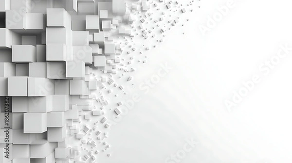 Obraz White Cubes Dissipating Into Small Particles Background