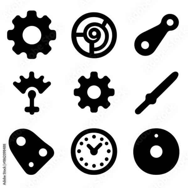 Obraz Abstract gear icons on gradient background highlighting clock and spiral