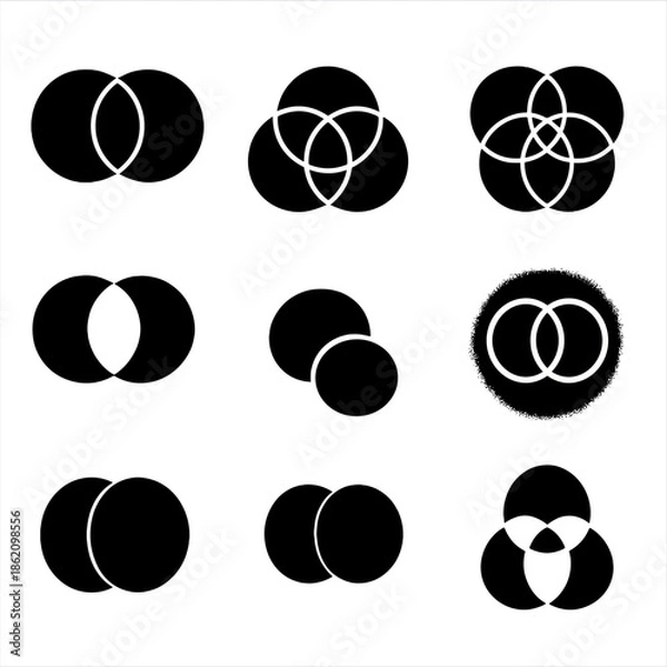 Obraz Geometric circle patterns: overlapping diagrams on black background