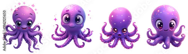 Obraz Funny purple octopus on transparent background
