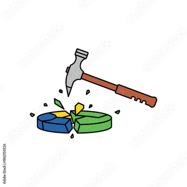 Obraz Hammer breaking pie chart data analysis and disruption concept
