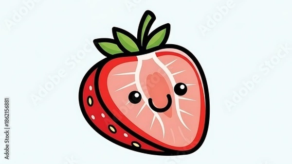 Obraz Cartoon Strawberry Character with Smiling Face.