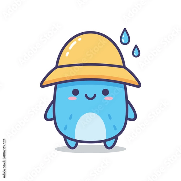 Obraz Cute Raindrop Character with Yellow Hat
