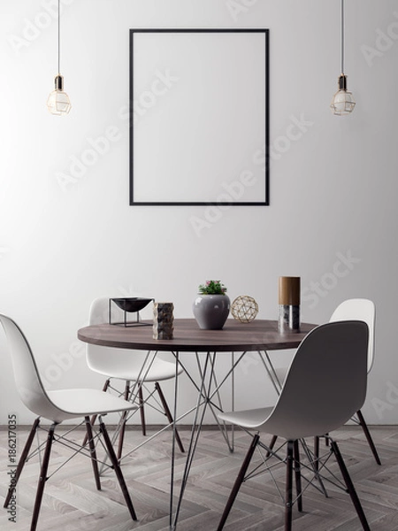 Fototapeta Mockup Poster in the interior, 3D illustration of a modern design