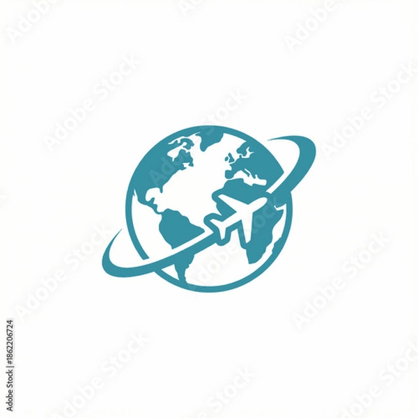 Obraz Airplane Around World Flat Vector Icon on White Background