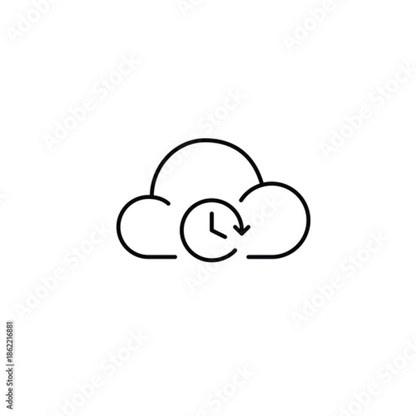 Fototapeta Cloud and clock. Virtual data synching, file storage and timed sessions. Pixel perfect, editable stroke vector icon