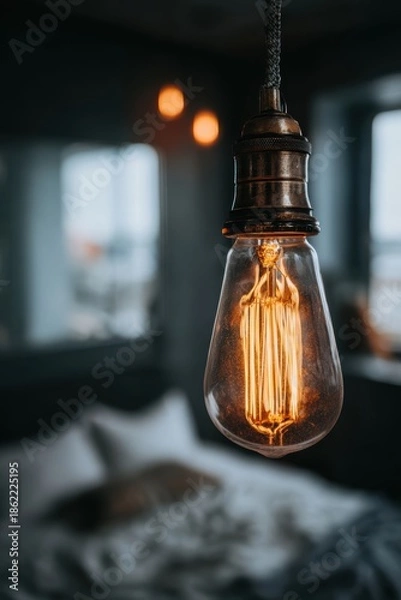 Obraz 吊るされたランプの光が部屋を照らす