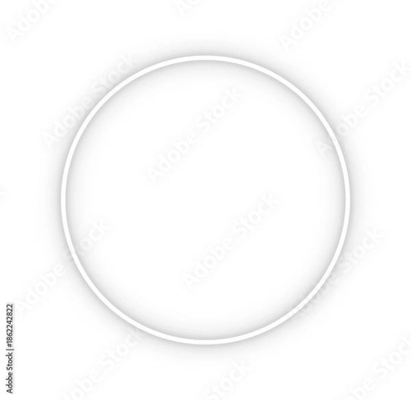 Obraz Glowing white neon circular frame ring with soft light effect on transparent background