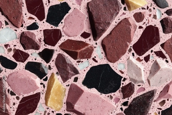 Obraz ピンクの床と色とりどりの石の模様