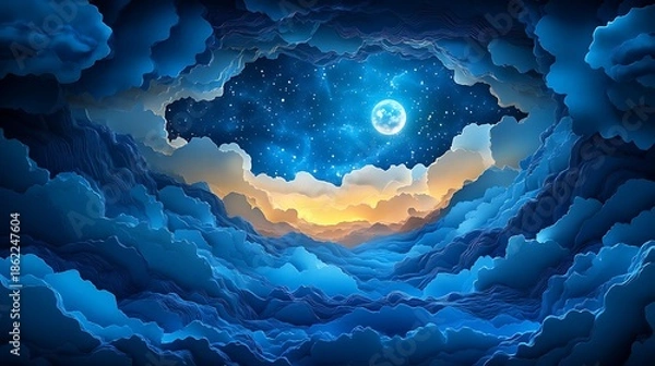 Obraz Mystical cloud landscape night sky