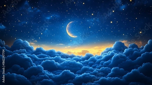 Obraz Night sky above clouds with crescent moon