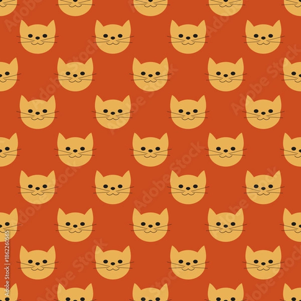 Fototapeta Cat Face Pattern on Orange Background