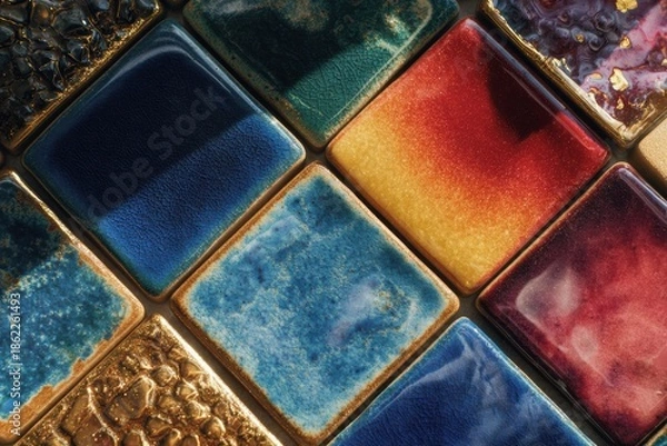 Obraz 色とりどりのタイルが並ぶ地面の様子