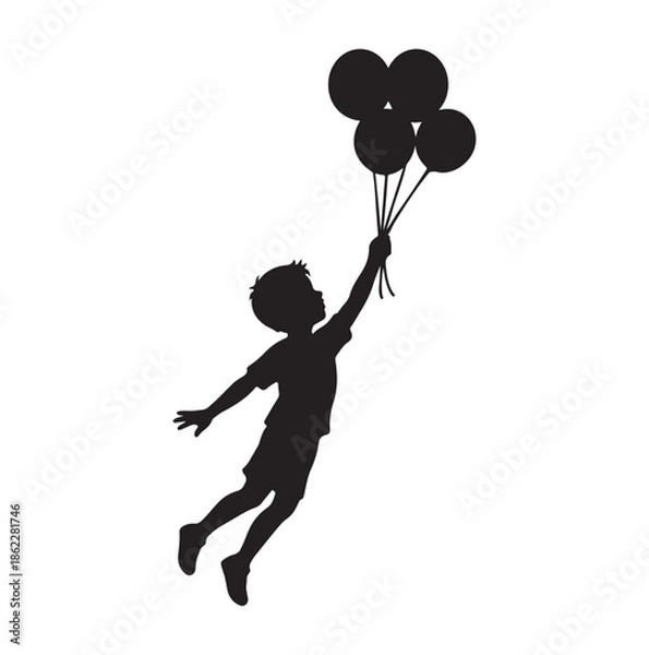 Fototapeta boy flying by balloons