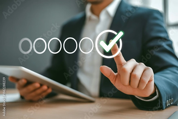 Obraz Businessman completing task on digital device