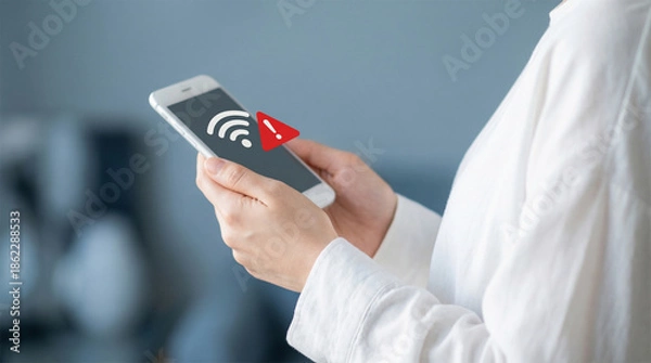 Obraz Person Using Smartphone with WiFi and Play Button