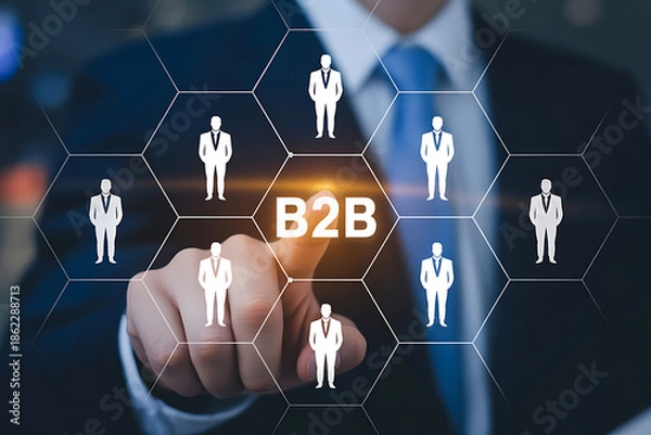 Obraz Businessman interacting with b2b network