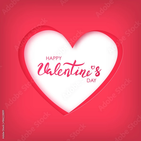 Fototapeta Paper art of Happy Valentines day on red heart. Origami heart. Suitable for valentines day greeting card, paper cut out art style.