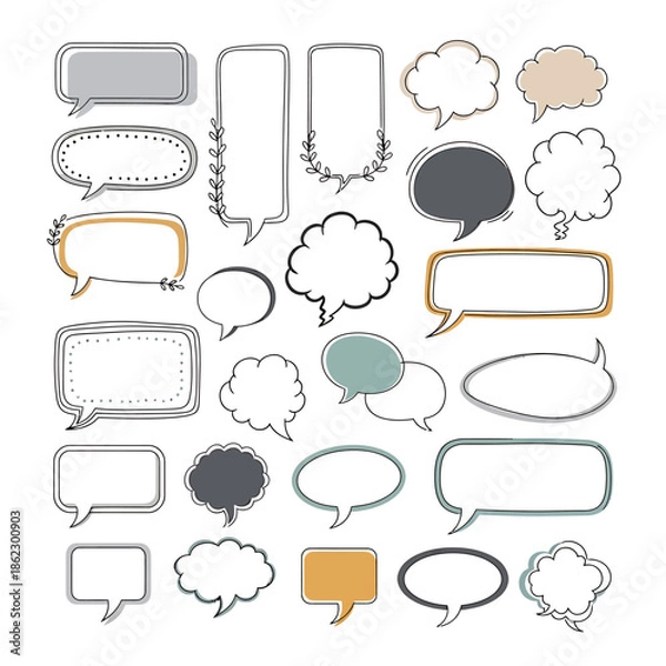 Obraz Versatile Hand-Drawn Speech and Thought Bubbles Vector Collection Doodle Frames for Dynamic Communication and Dialog Design Elements