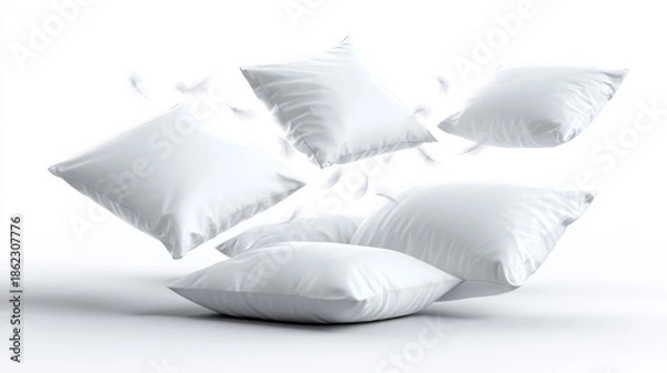 Fototapeta “Floating Pillows Isolated on White Background – Soft Home Decor”