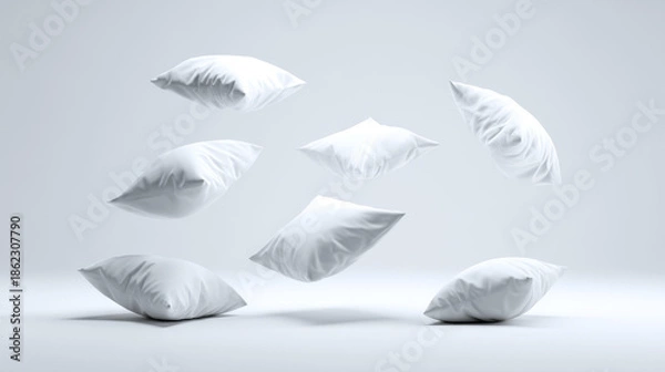Fototapeta “Floating Pillows Isolated on White Background – Soft Home Decor”
