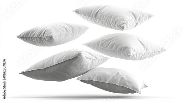 Fototapeta “Floating Pillows Isolated on White Background – Soft Home Decor”