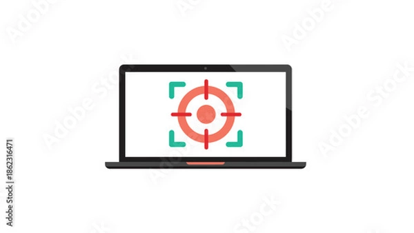 Obraz Laptop screen with a target icon on white background.