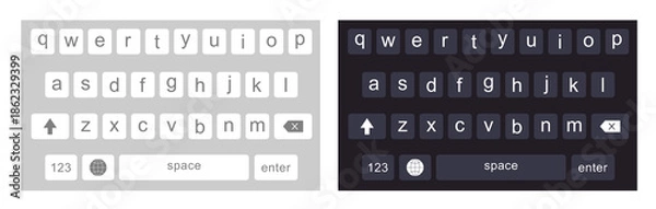 Obraz Light and Dark Mobile Keyboard UI Layout – Virtual QWERTY Typing Interface Design
