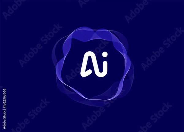Obraz AI Cloud Circle Wave Logo Concept, Artificial Intelligence Abstract Icon. Automation Generate Technology, Computer Machine Learning Thinking. Future Digital Transformation. Vector Illustration