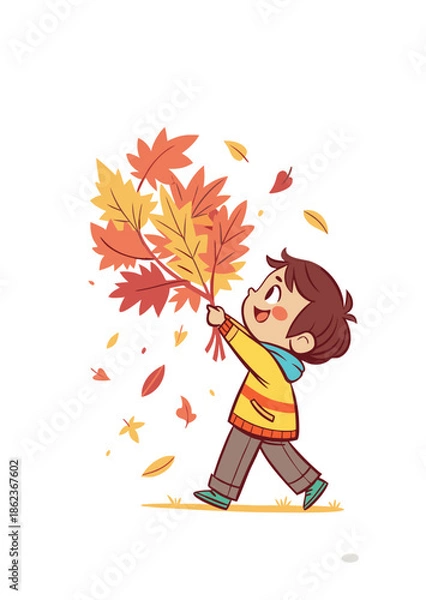 Obraz boy with autumn leaves