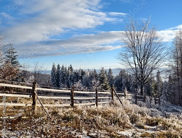 Obraz winter mountain landscape with fence
