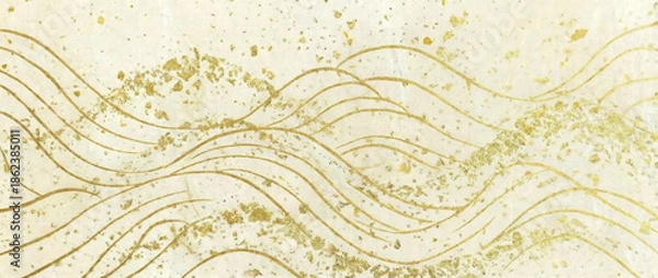 Obraz 金の波と和紙の背景素材　和風、上品、和柄のタグ