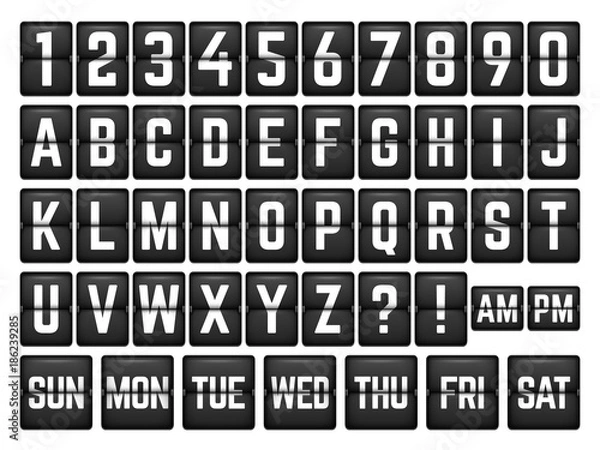 Obraz Mechanical Timetable with Alphabet and days of week. Countdown timer elements Vector set.