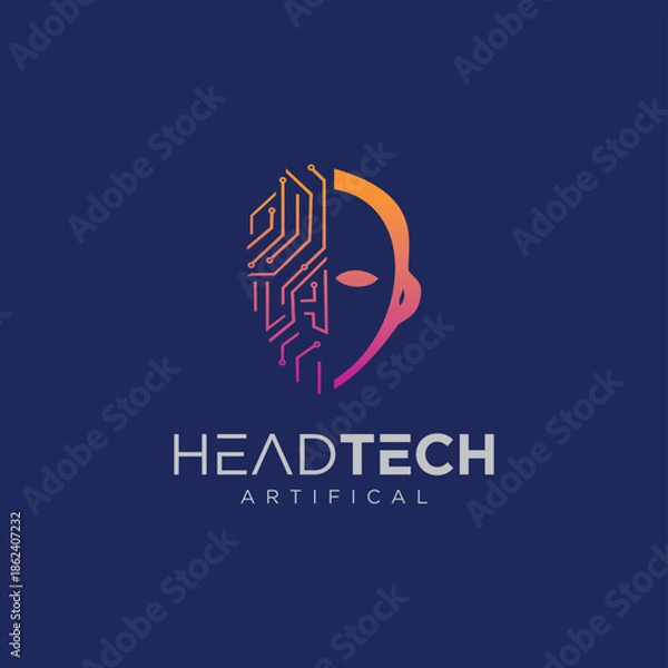 Obraz Head human smart technology logo vector